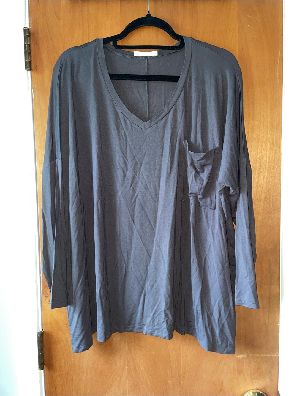 Zenana Outfitters Charcoal V-Neck Long Sleeve Pocket Tee